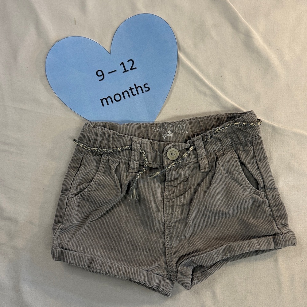 Zara Gray Casual Corduroy Shorts with Rolled Hems and decorative rope belt